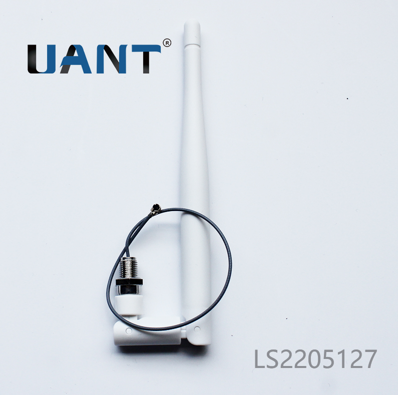 2.4G 小棒球白色雙轉折出線天線，L=145mm+端子